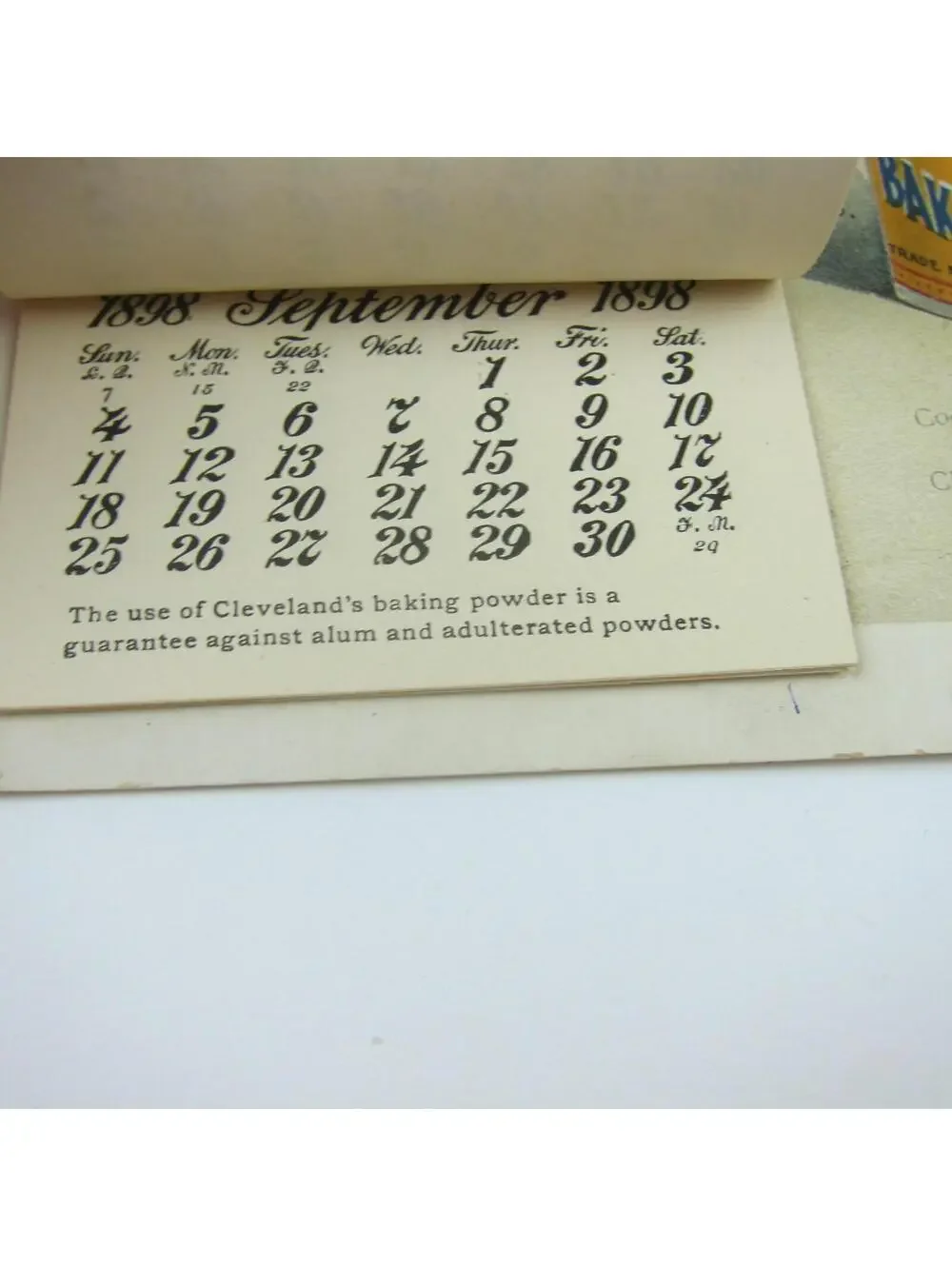Advertising Wall Calendar Victorian Girl Clevelands Superior Baking Powder 1898